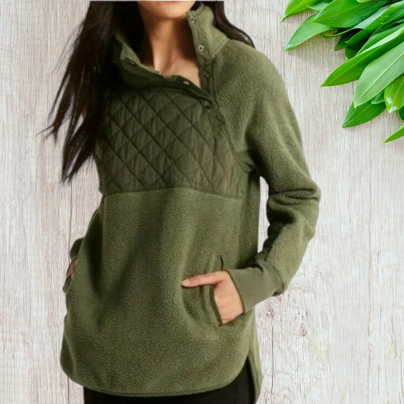 Abercrombie & Fitch Tops - Abercrombie and Fitch Asymmetrical Fleece Snap Pullover - Sage - Small